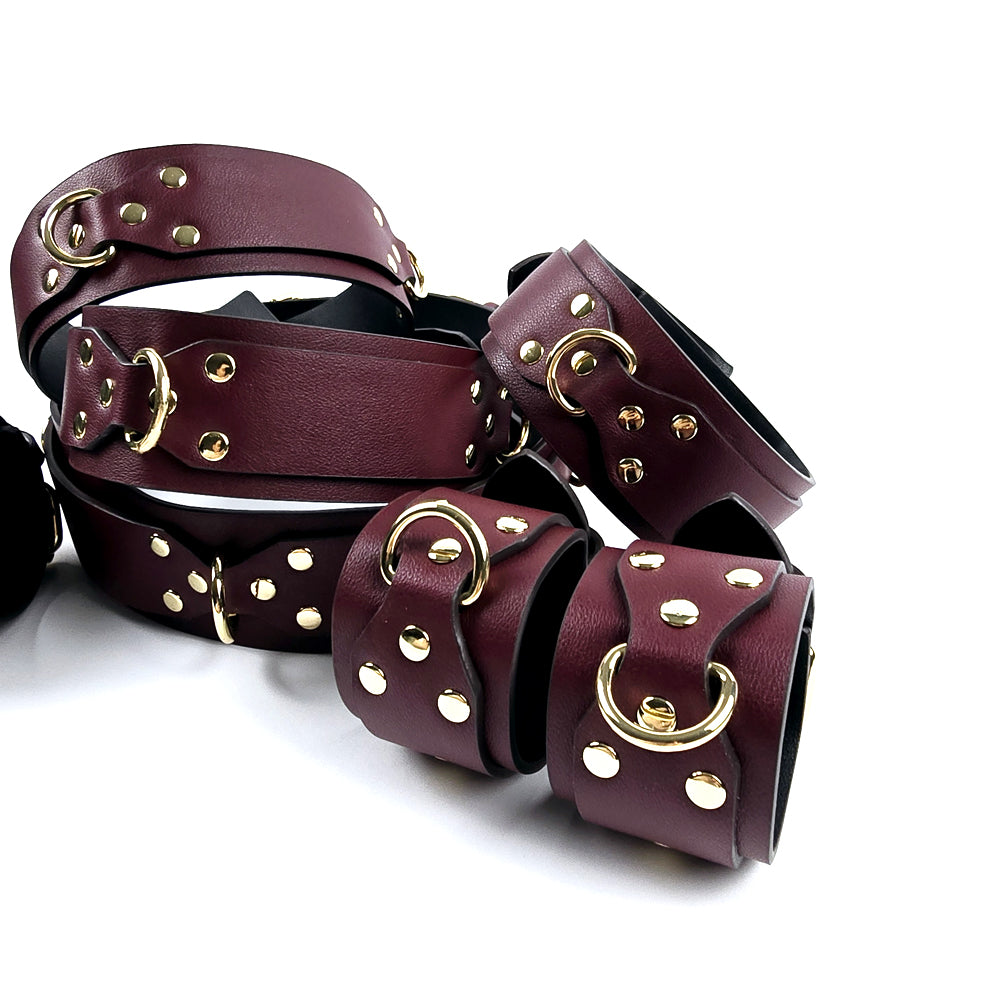 Deluxe Vegan Leather Bondage & Restraint Set Burgundy