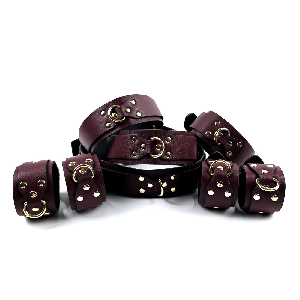 Deluxe Vegan Leather Bondage & Restraint Set Burgundy