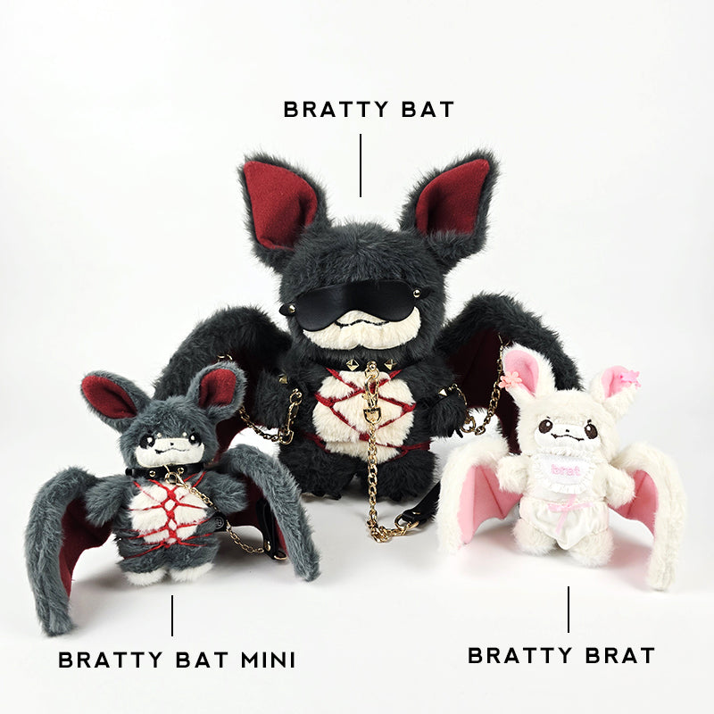 Bratty Bat Mini and Bratty Brat Mini Plushie with Keychain and Dress-Up Accessories