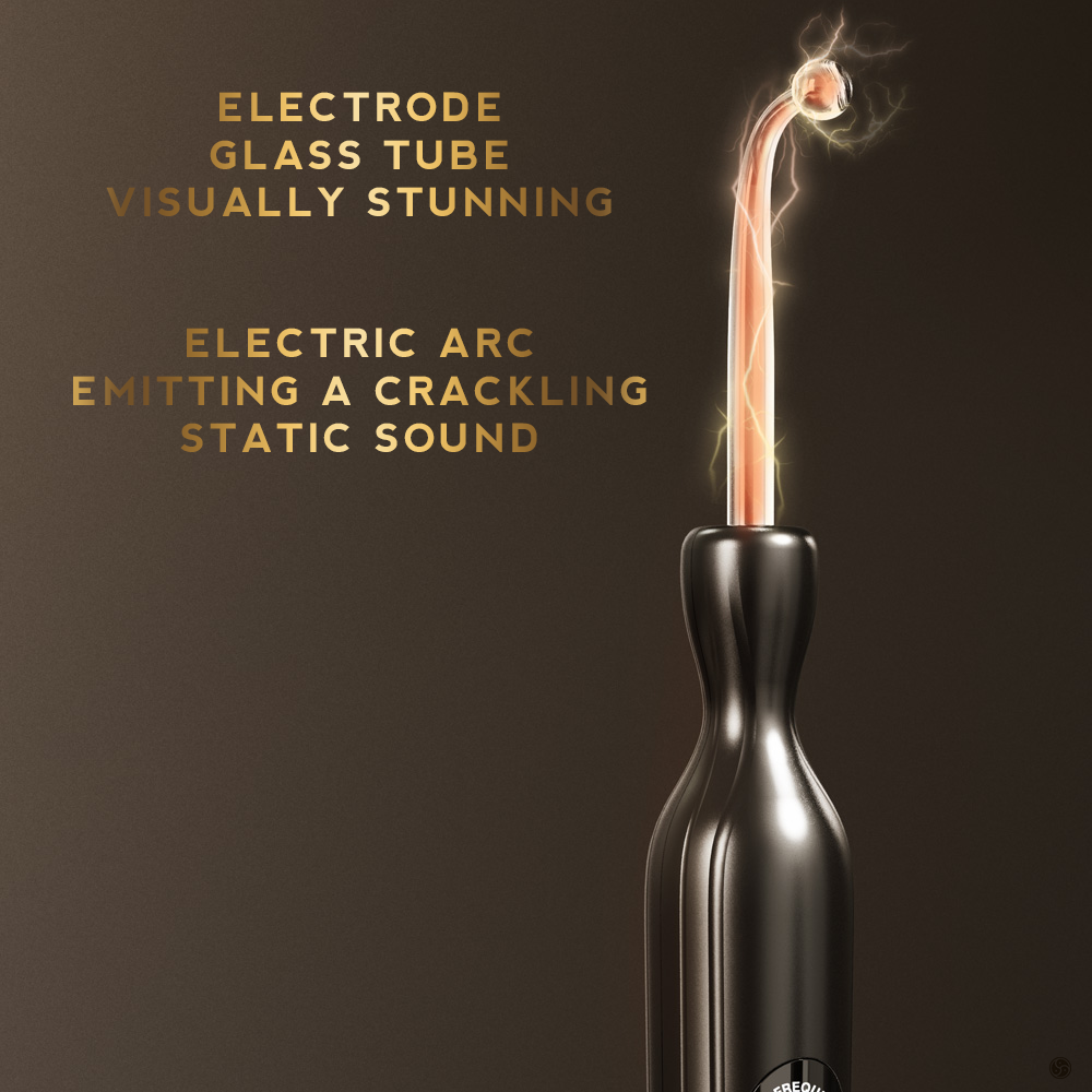 USB Rechargeable Electro Wand for Electroplay, Black, Adjustable Intensity with Glass Electrode.