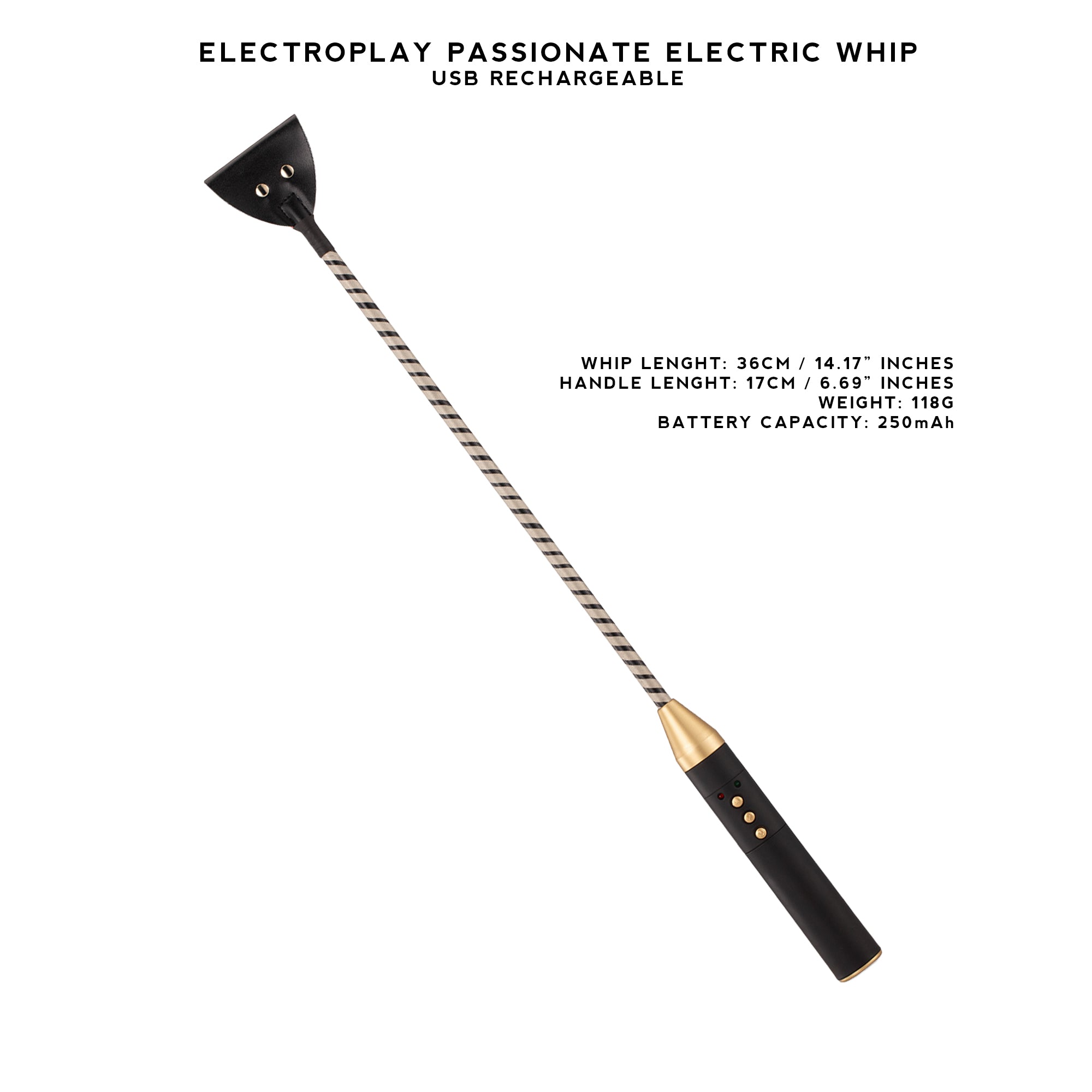 Passionate Electroplay Whip, Cane, Paddle, and Baton, USB Rechargeable, Adjustable Intensity for BDSM Sensation Play.