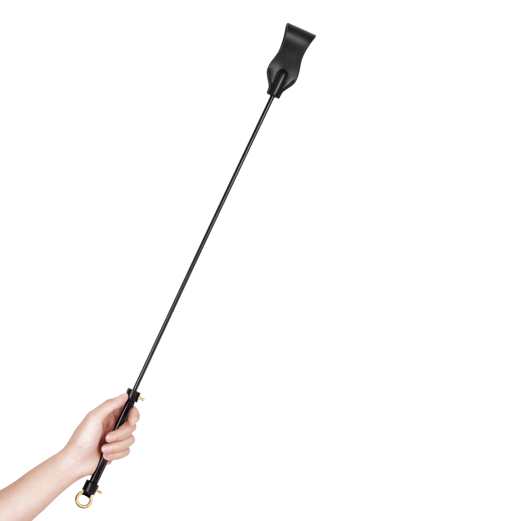 Leather-Covered Fiberglass Riding Crop and Cane Bundle for BDSM Impact Play with Rose-Shaped Tip and Precision Cane.
