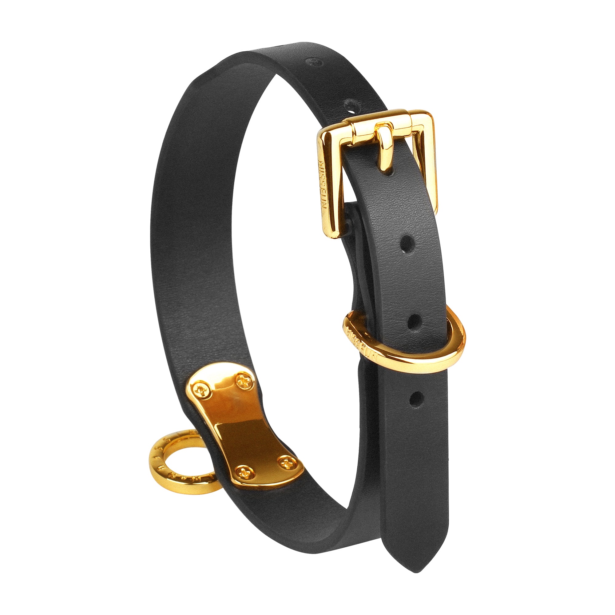 Luxury Full-Grain Leather Collar and Leash with Metallic Chain