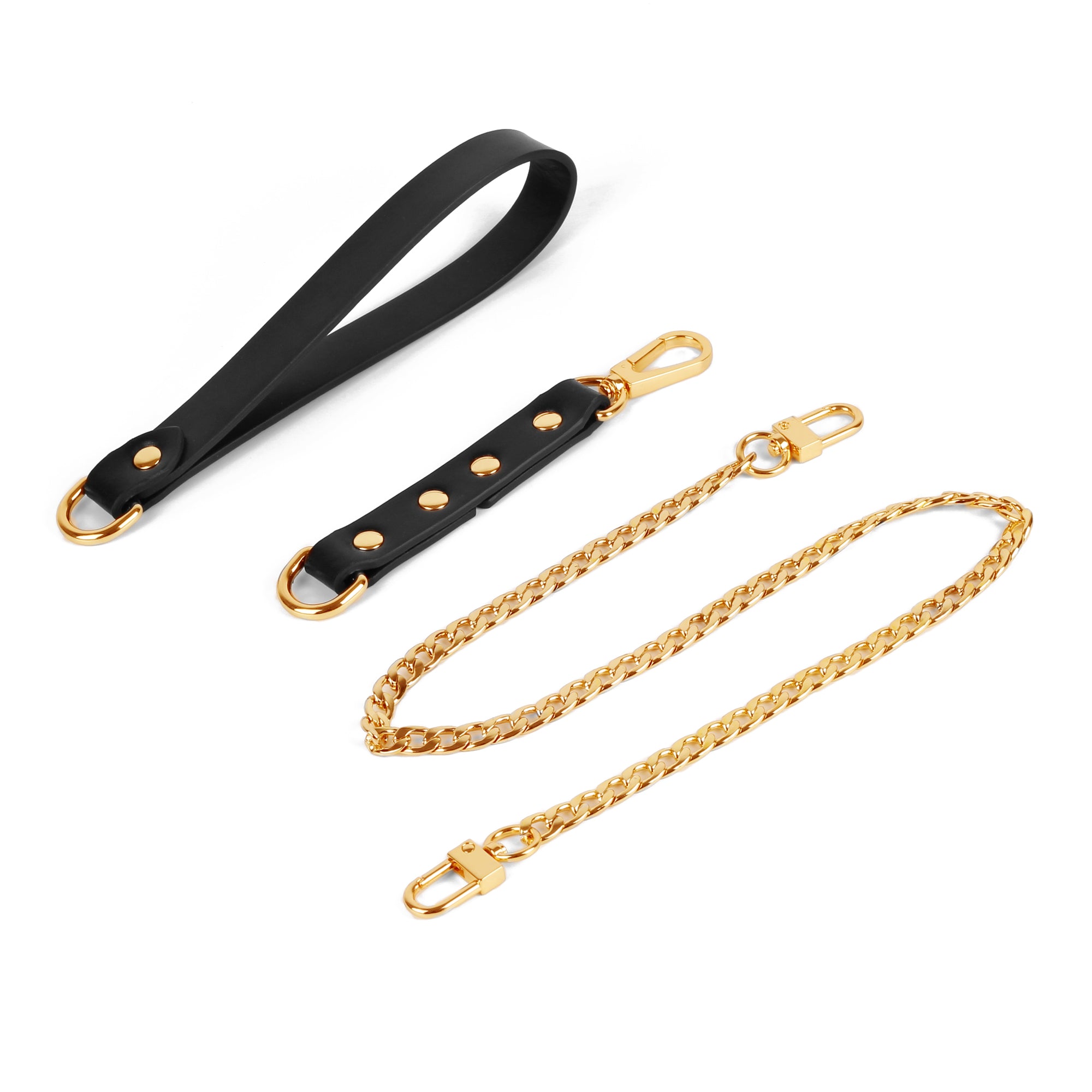 Luxury Full-Grain Leather Collar and Leash with Metallic Chain