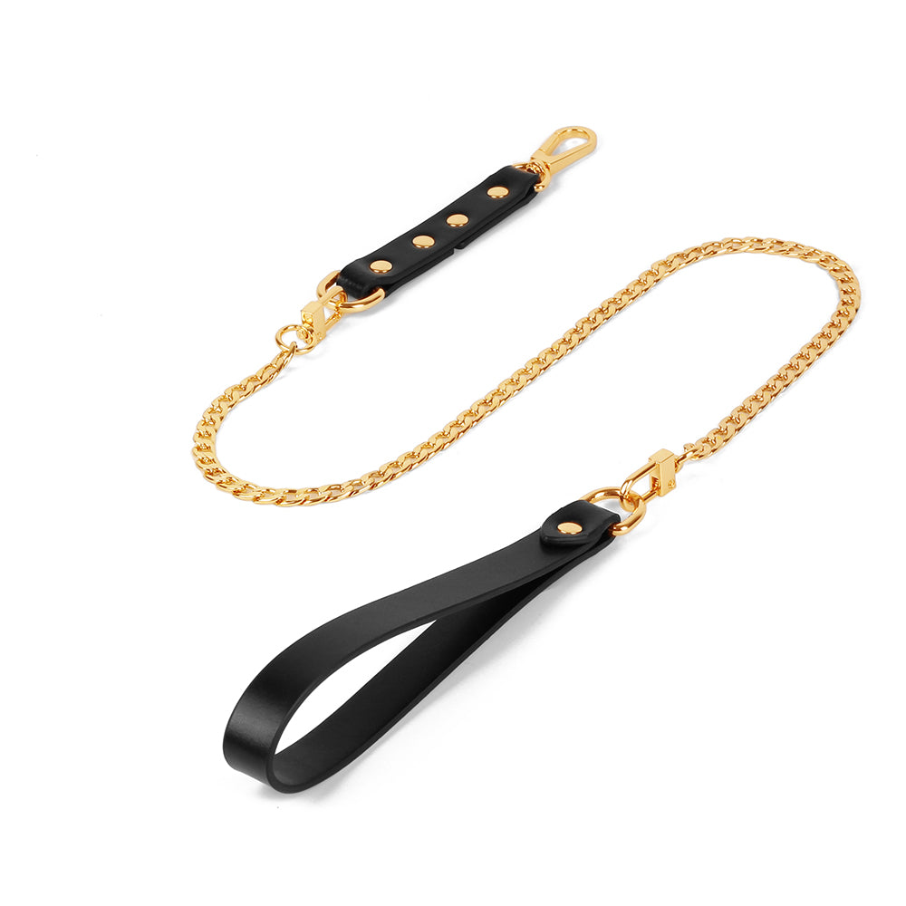 MISSFUN® Luxury Genuine Leather Collar and Leash with Metallic Chain