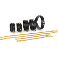 Hollow-Out Genuine Leather Restraint Set (5-Piece) with Metallic Chains