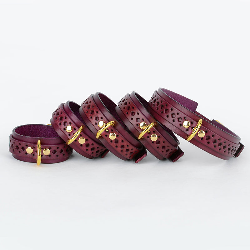 Hollow-Out Genuine Leather Restraint Set (5-Piece) with Metallic Chains