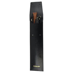 Deluxe BDSM Punisher Spanking Kit featuring impact play tools including a riding crop, spanking cane, leather paddle ruler, triple-layered spanking paddle, and a wooden-handle leather paddle, displayed with a black leather storage bag.