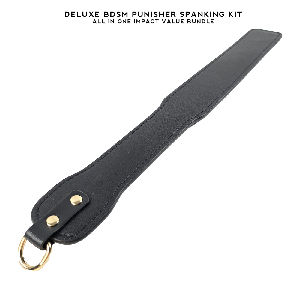 Deluxe BDSM Punisher Spanking Kit featuring a leather paddle ruler