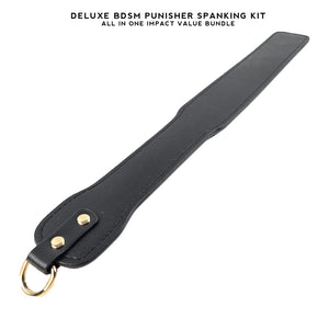 Deluxe BDSM Punisher Spanking Kit featuring a leather paddle ruler