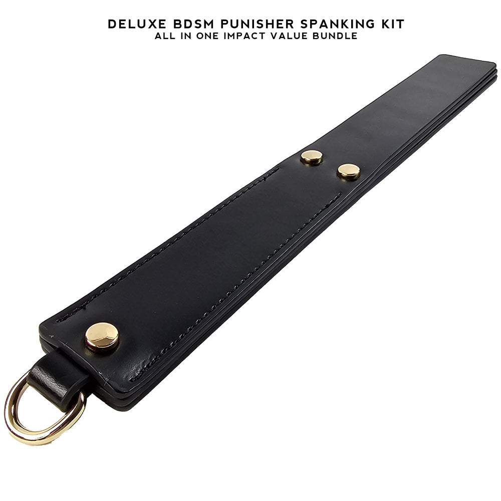 Deluxe BDSM Punisher Spanking Kit featuring a triple-layered spanking paddle