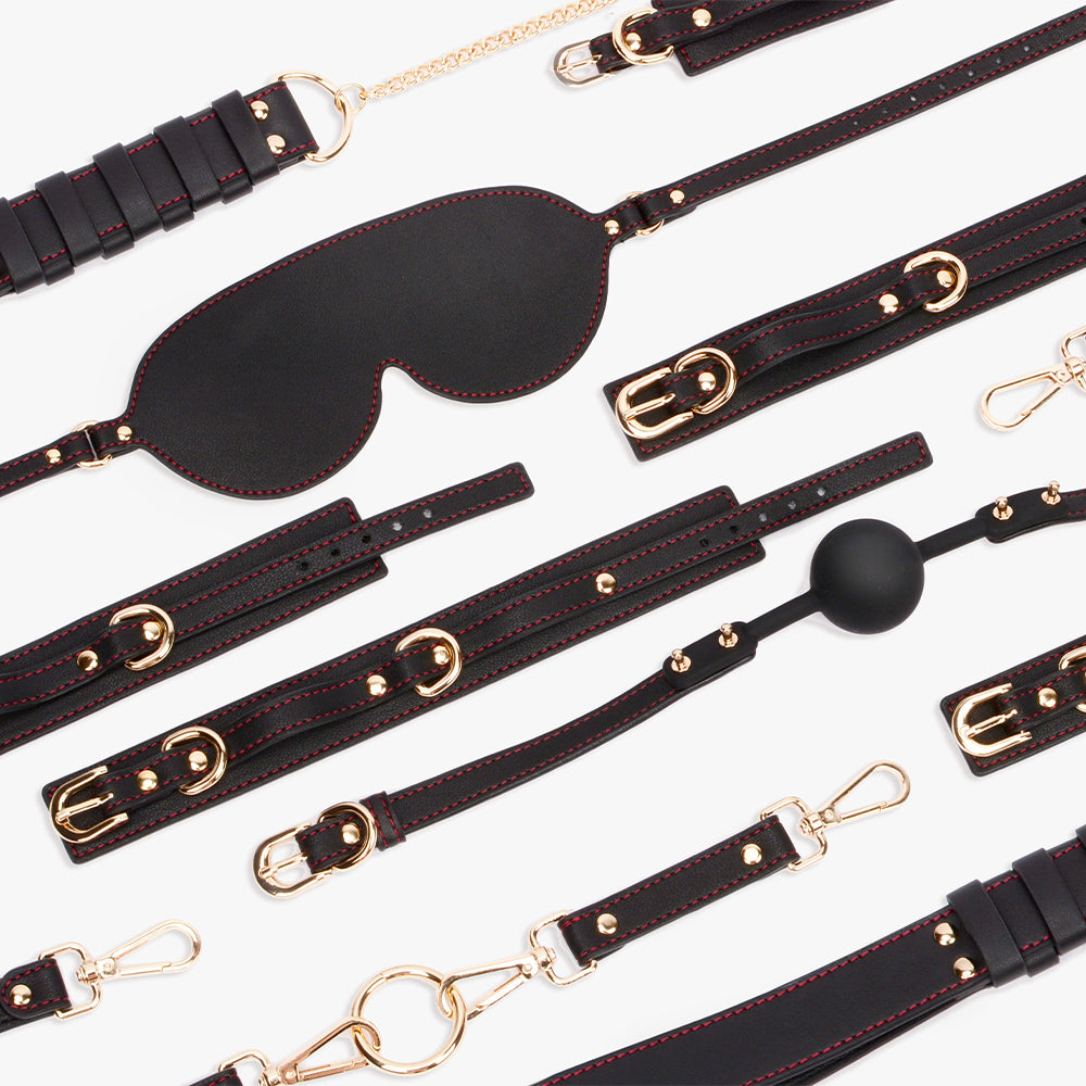 MISSFUN® Signature Collection Vegan Leather BDSM Kit (12 Pieces) with Red Stitching
