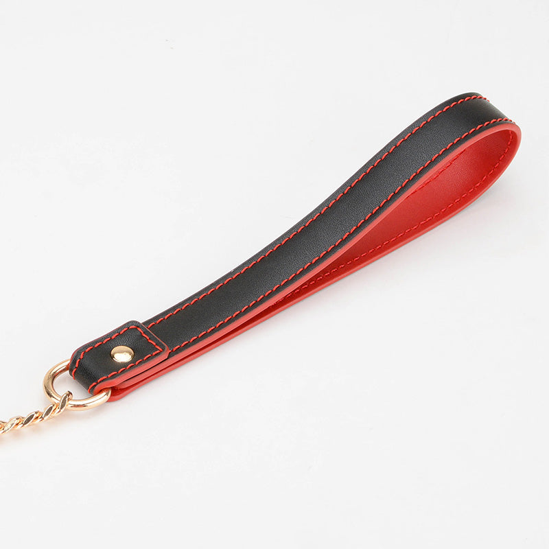 Elegant Vegan Leather BDSM Collar & Chain Leash with Metallic Chain