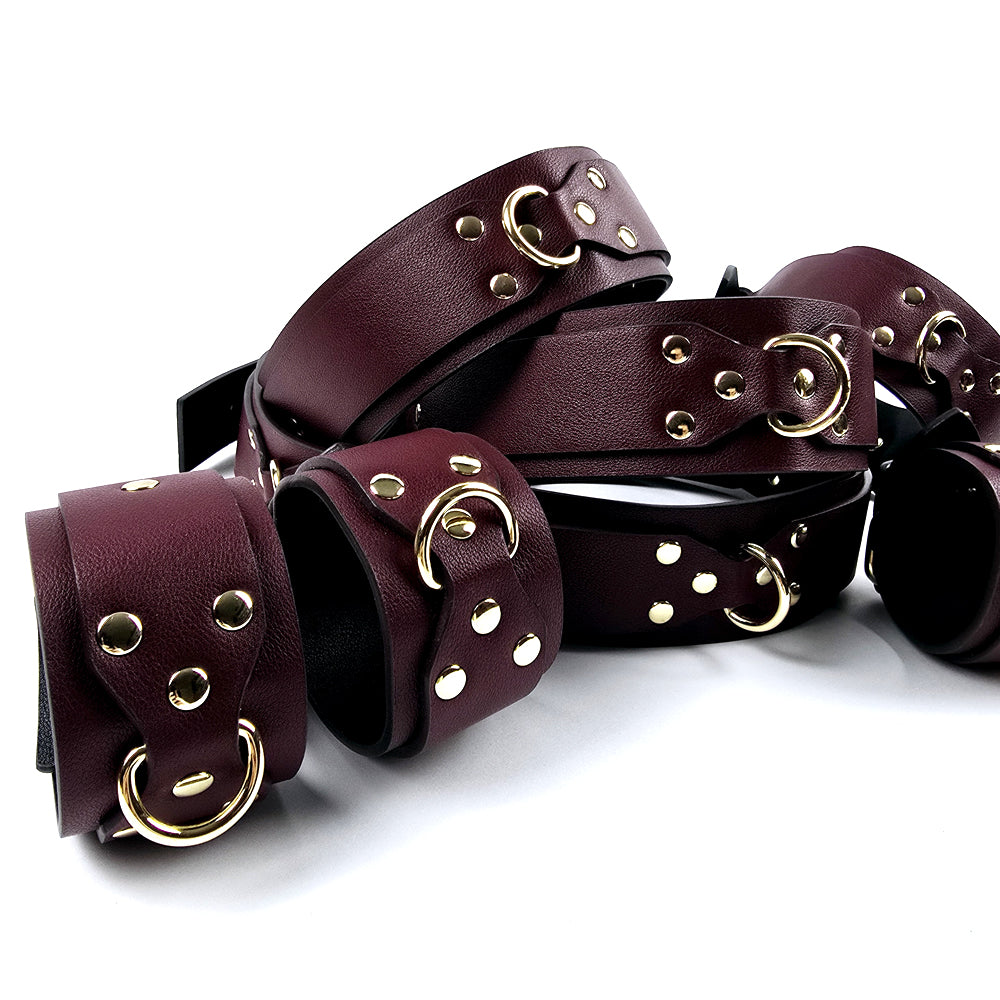 OZGAGA Beginner Vegan Leather Bondage & Restraint Set Burgundy