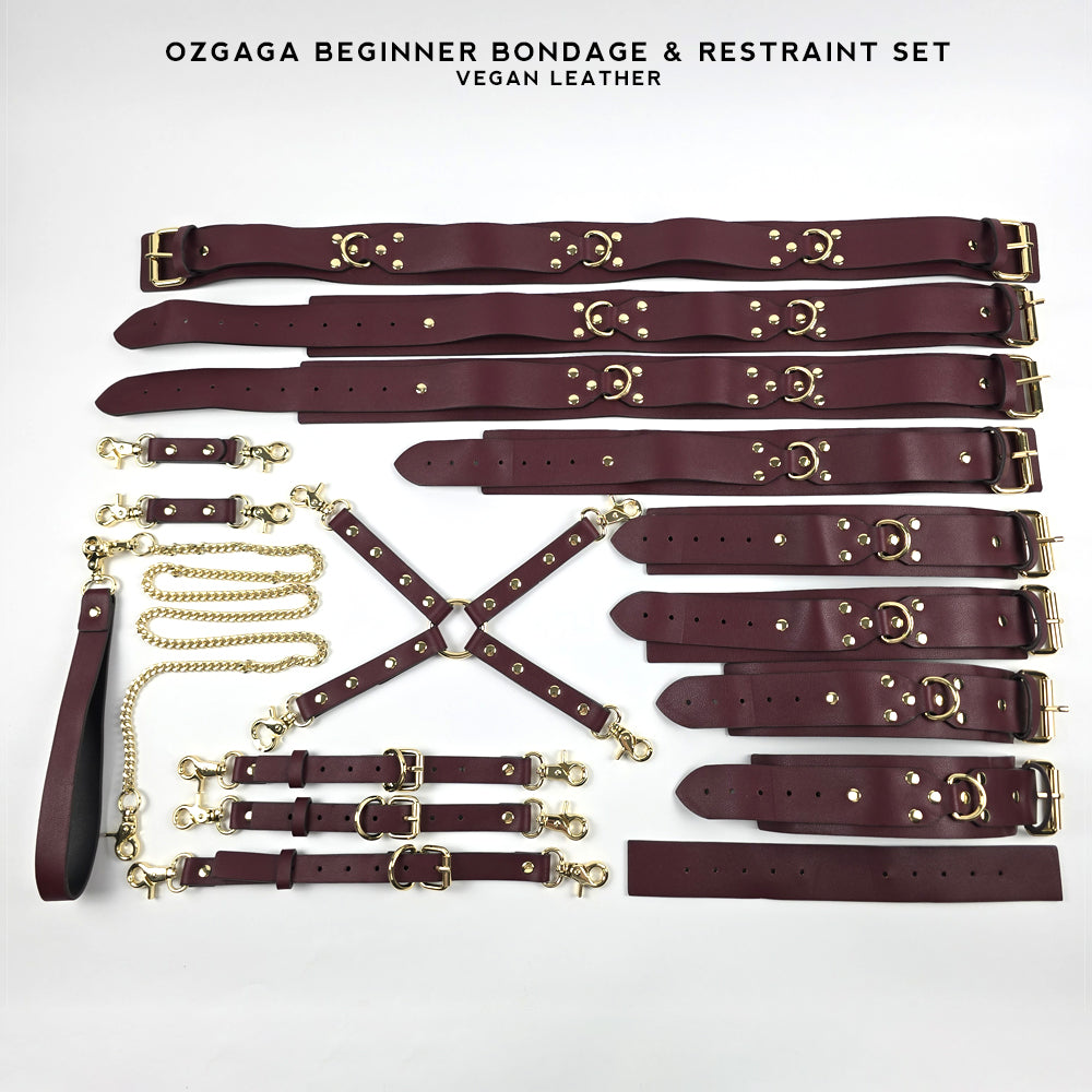 OZGAGA Beginner Vegan Leather Bondage & Restraint Set Burgundy