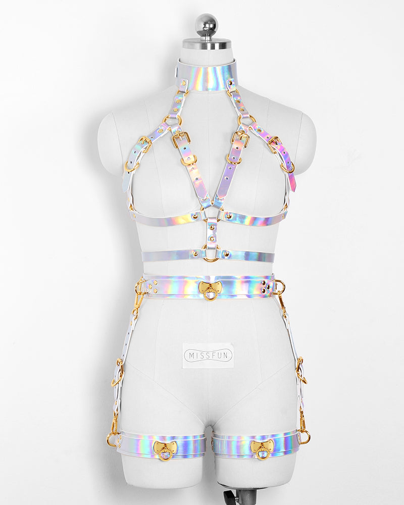 MISSFUN® Vegan Leather Body Harness with Belt & Thigh Garters (Aurora)