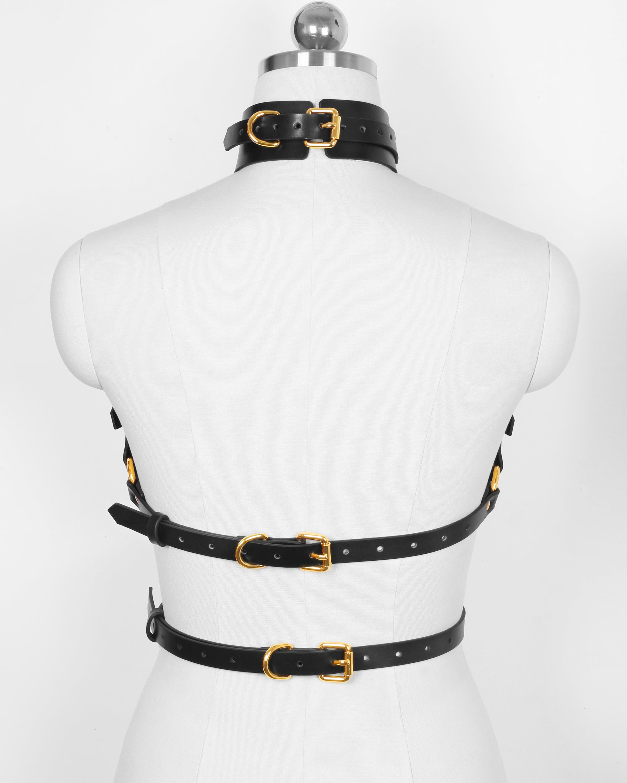 Luxury Women’s Leather Body Harness with Belt & Thigh Garters (Black)