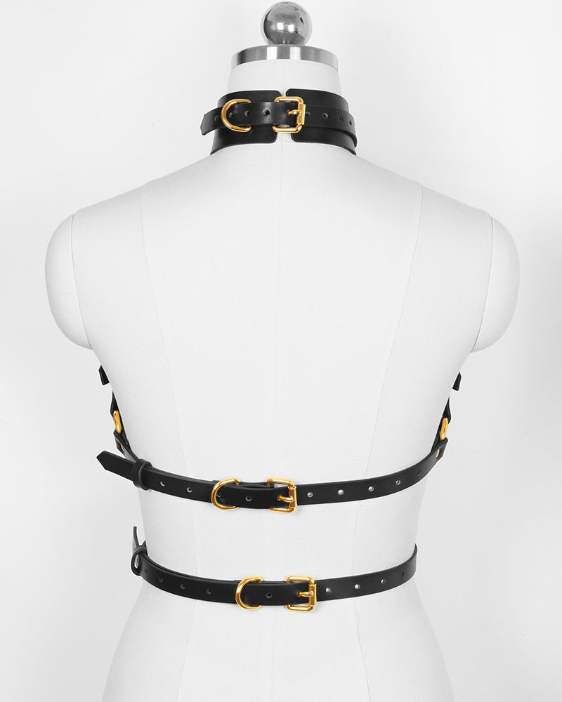MISSFUN® Genuine Leather Body Harness with Belt & Thigh Garters (Black)