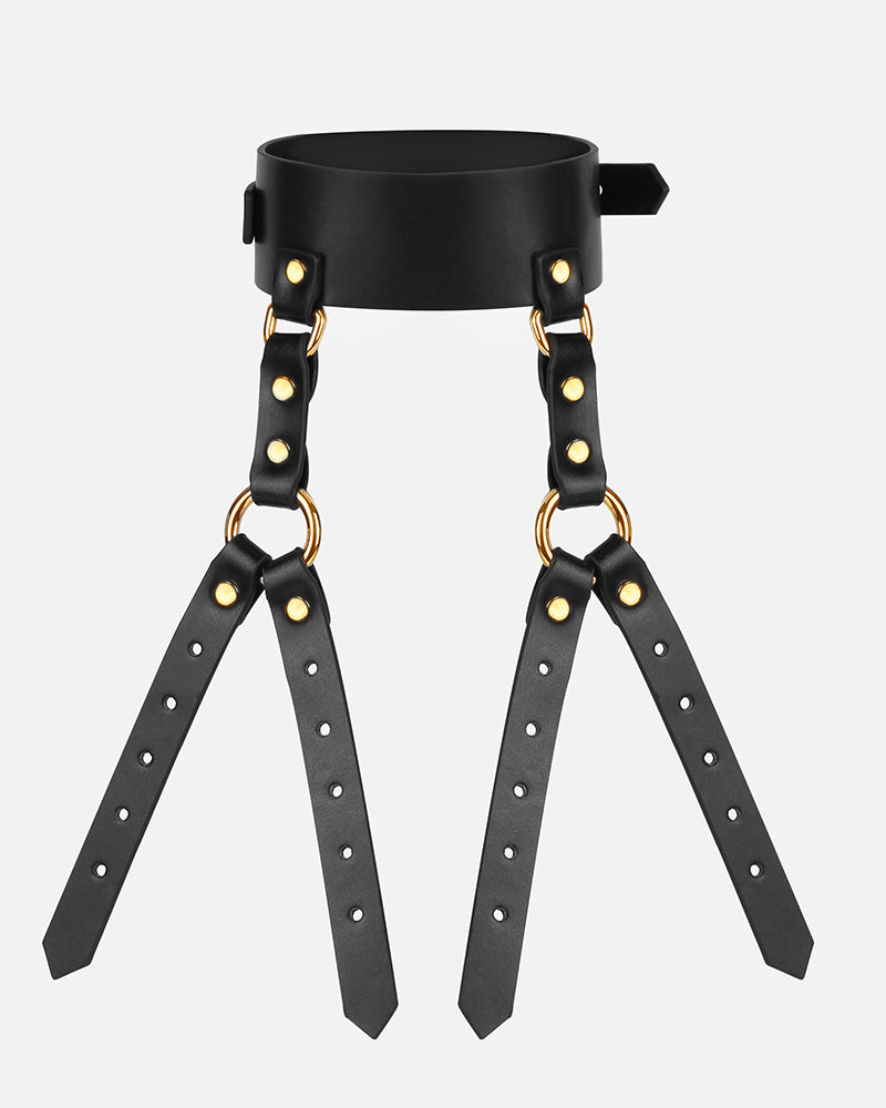 MISSFUN® Genuine Leather Body Harness with Belt & Thigh Garters (Black)