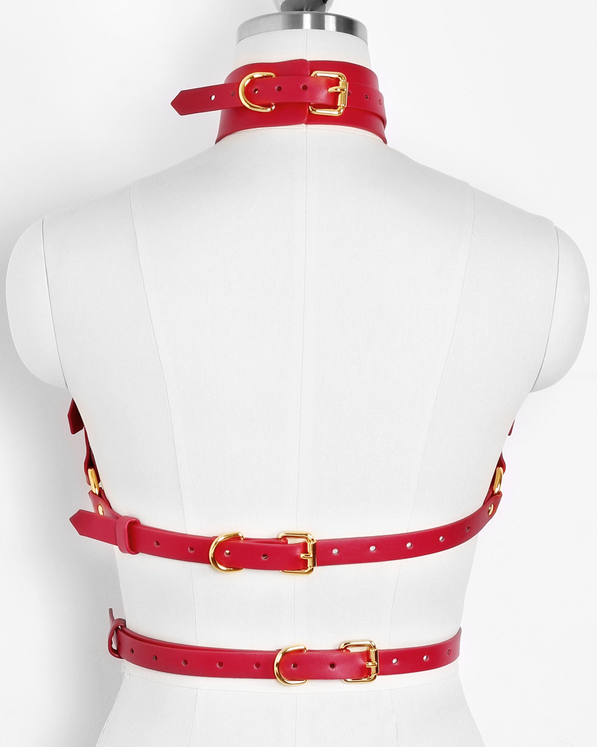 Luxury Women’s Leather Body Harness with Belt & Thigh Garters (Red)