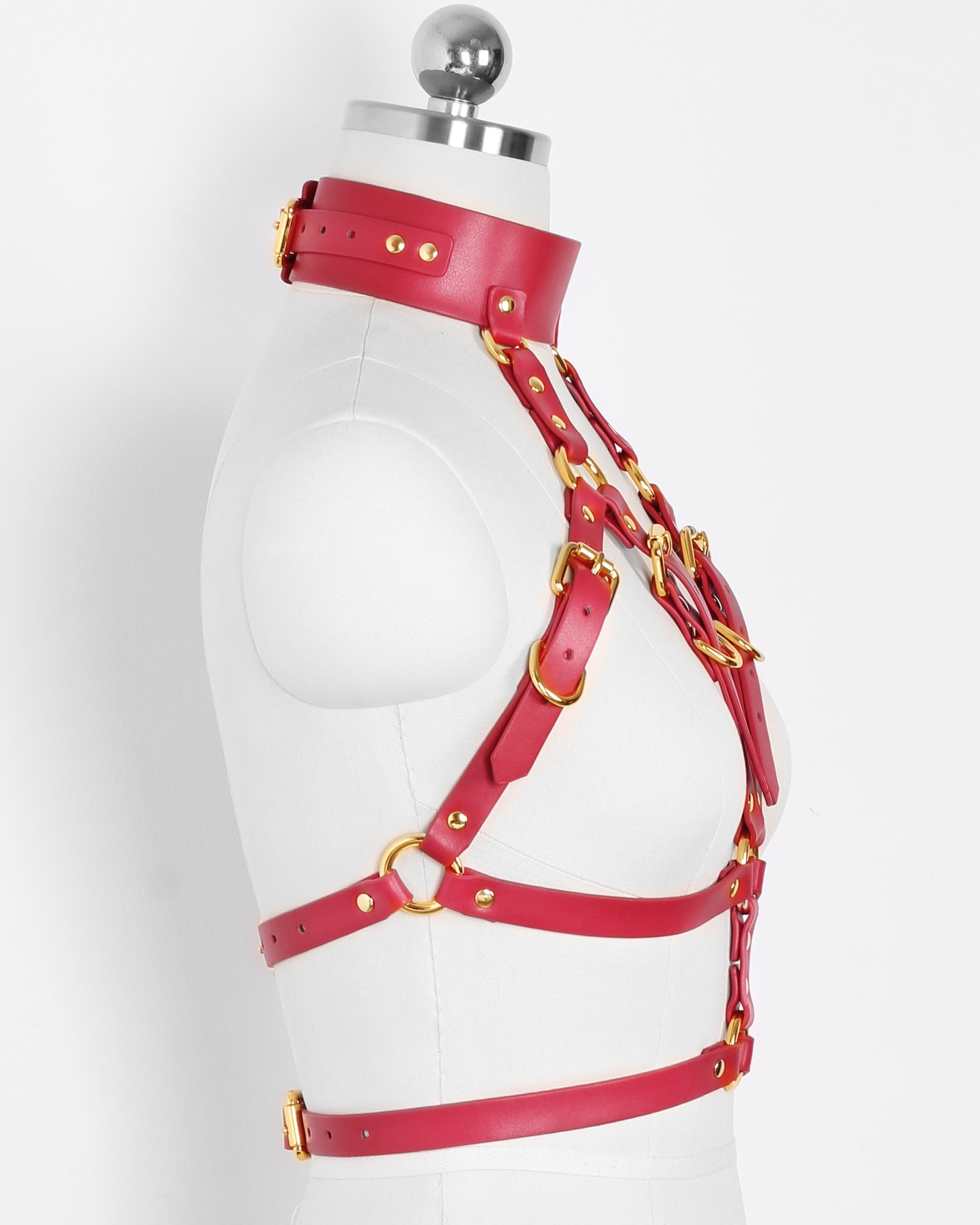 Luxury Women’s Leather Body Harness with Belt & Thigh Garters (Red)