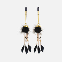 Boho Feather Nipple Clamps with Small Brass Bells