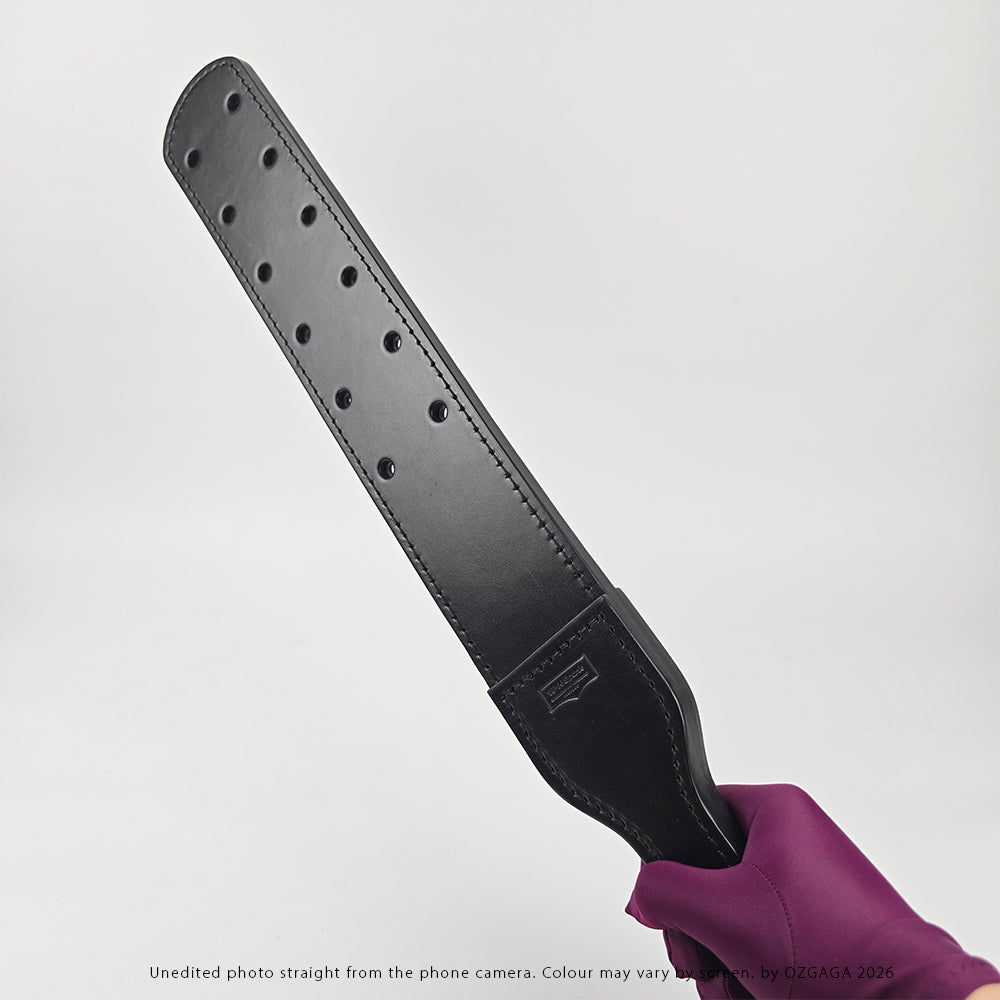 Black two-layer Italian leather Canadian Prison Strap with 12 holes