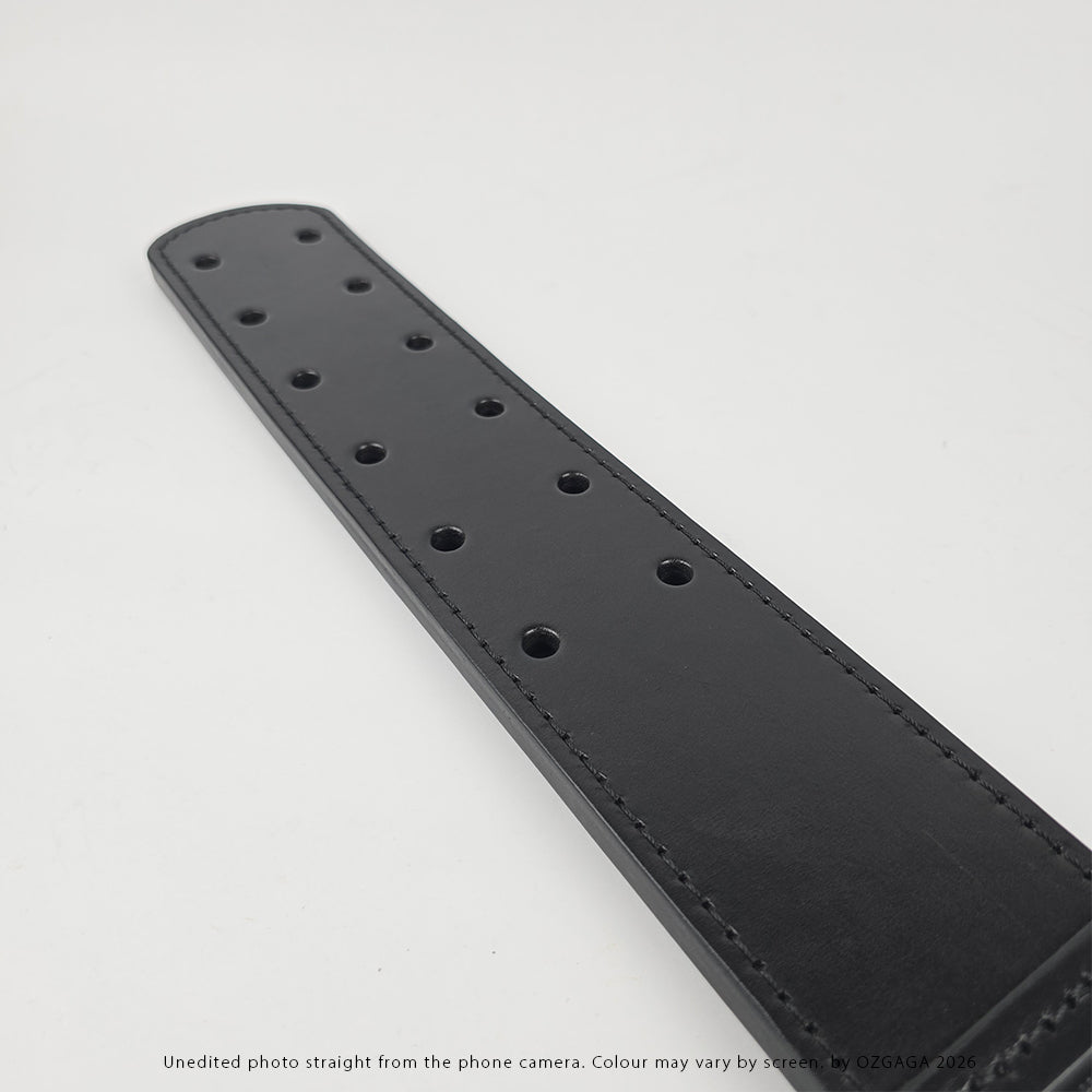 Black two-layer Italian leather Canadian Prison Strap with 12 holes