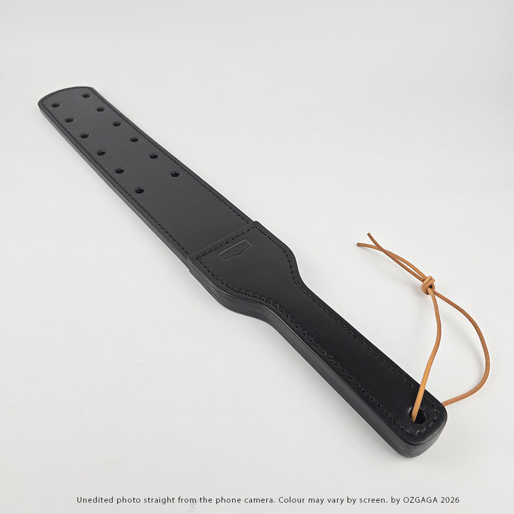 Black two-layer Italian leather Canadian Prison Strap with 12 holes