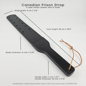 Black two-layer Italian leather Canadian Prison Strap with 12 holes