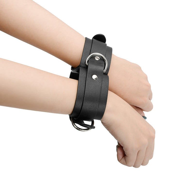 Vegan Leather BDSM Conjoined Wrist Cuffs