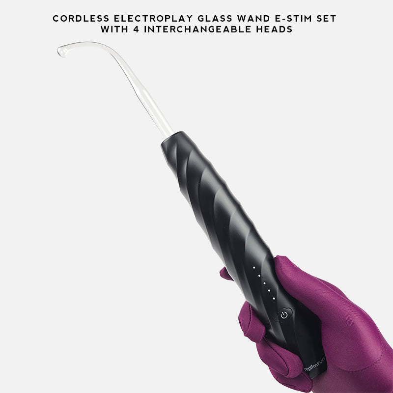 Cordless Electroplay Glass Wand E-Stim Set with 4 Interchangeable Heads