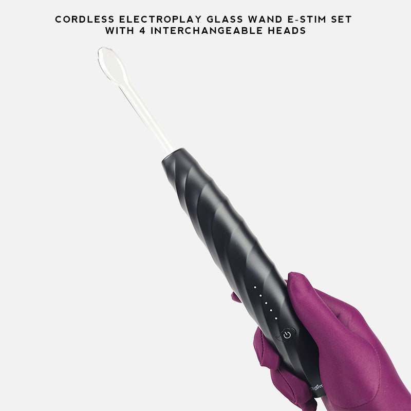 Cordless Electroplay Glass Wand E-Stim Set with 4 Interchangeable Heads