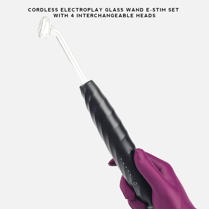 Cordless Electroplay Glass Wand E-Stim Set with 4 Interchangeable Heads
