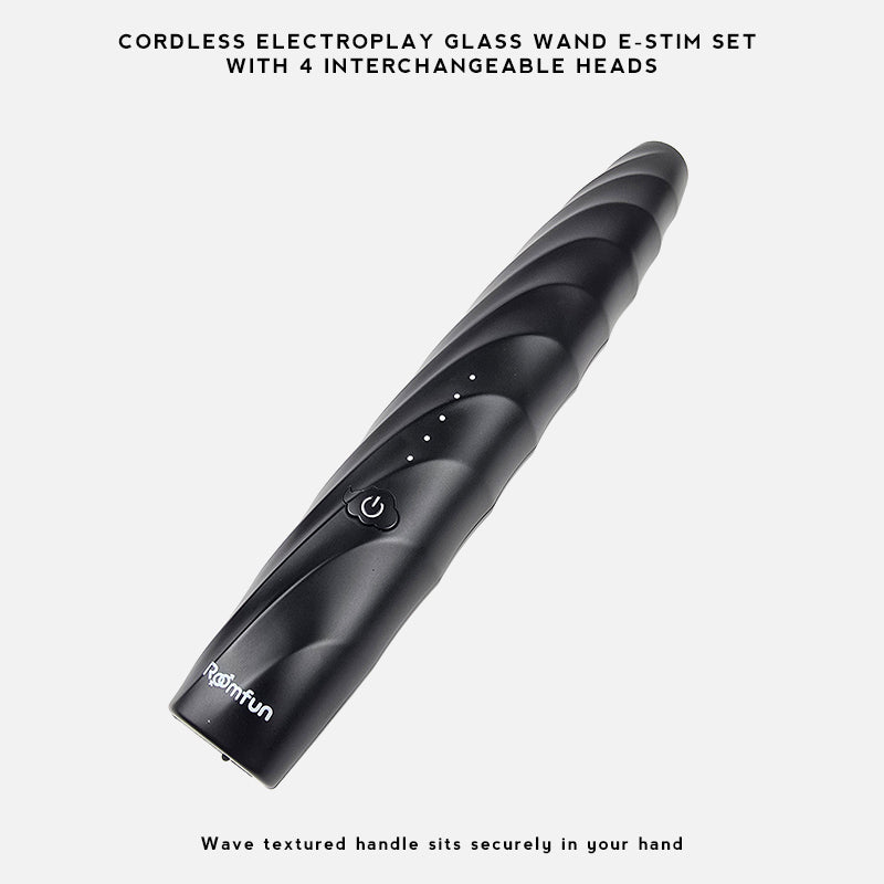 Cordless Electroplay Glass Wand E-Stim Set with 4 Interchangeable Heads