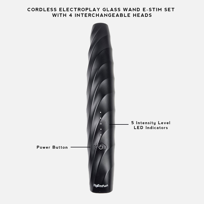 Cordless Electroplay Glass Wand E-Stim Set with 4 Interchangeable Heads