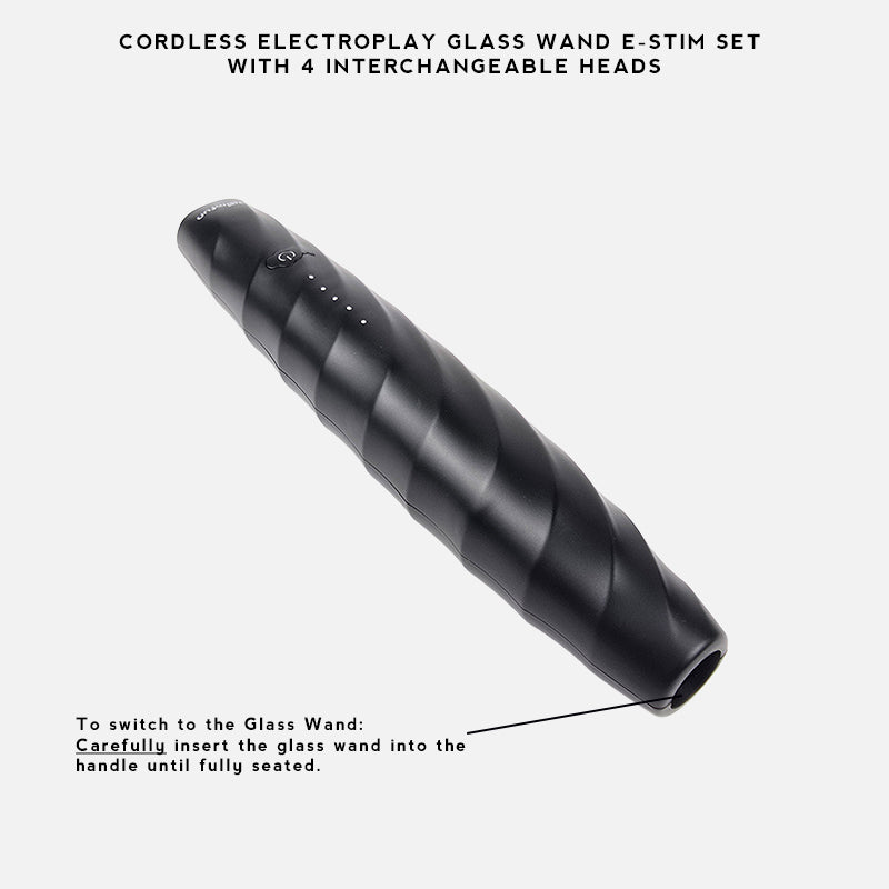 Cordless Electroplay Glass Wand E-Stim Set with 4 Interchangeable Heads