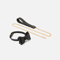 Dicky Bow BDSM Collar with Leash and Metallic Chain
