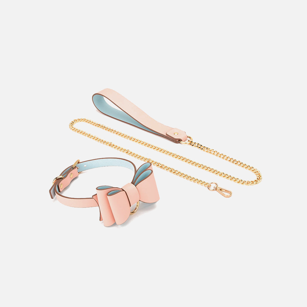 Dicky Bow BDSM Collar with Leash and Metallic Chain