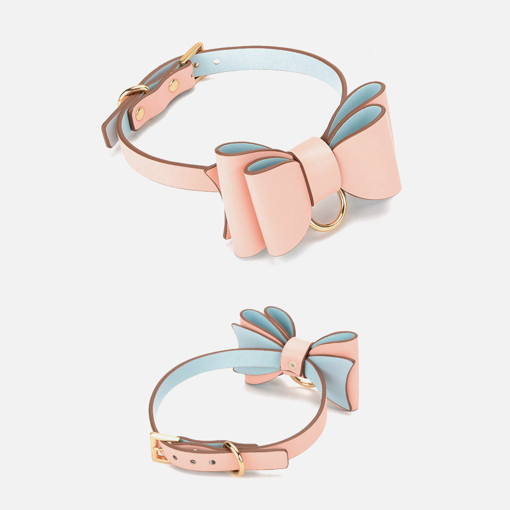 Dicky Bow BDSM Collar with Leash and Metallic Chain