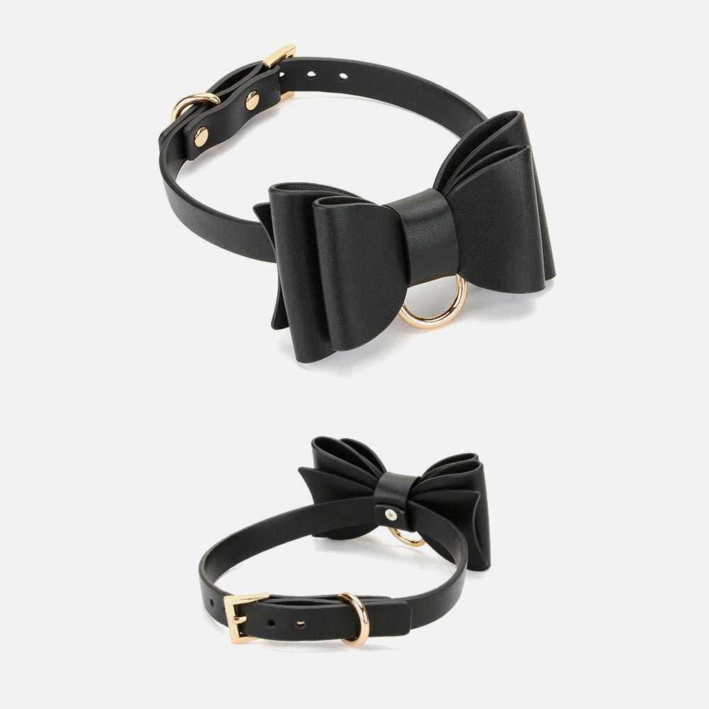 Dicky Bow BDSM Collar with Leash and Metallic Chain