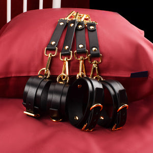 BDSM Ecstasy Genuine Leather Set, 11-Piece BDSM Kit with Collar, Cuffs, Leash, Ball Gag, Blindfold, Hogtie, and Triple Layer Spanking Paddle