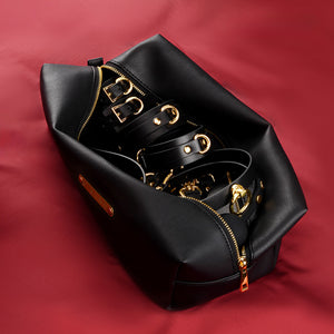 BDSM Ecstasy Genuine Leather Set, 11-Piece BDSM Kit with Collar, Cuffs, Leash, Ball Gag, Blindfold, Hogtie, and Triple Layer Spanking Paddle