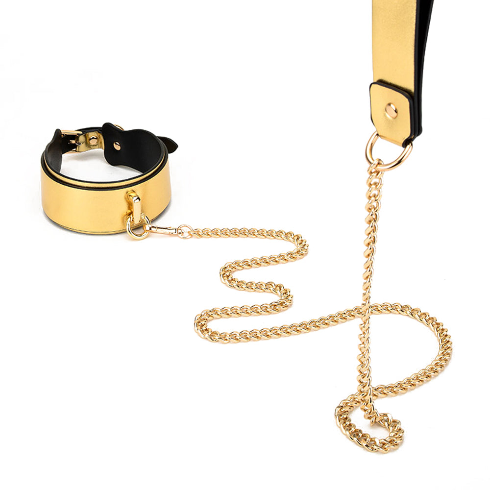 Golden Kinky Kitten Submissive Collar and Cuffs BDSM Kit, Includes Mask, Leash, and Adjustable Restraints