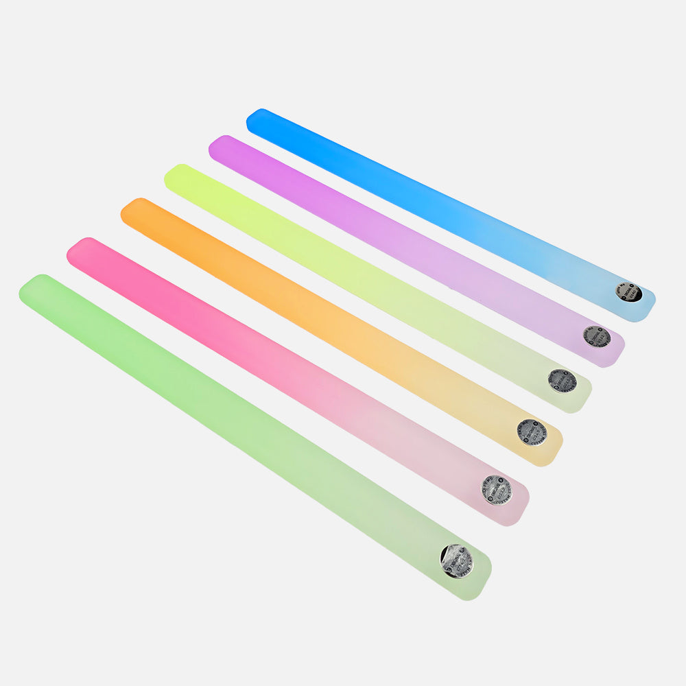 Hard Candy hand-smoothed acrylic impact rulers in six translucent colours, including pink, orange, green, blue, yellow and purple.