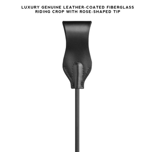 Leather-Covered Fiberglass Riding Crop and Cane Bundle for BDSM Impact Play with Rose-Shaped Tip and Precision Cane.