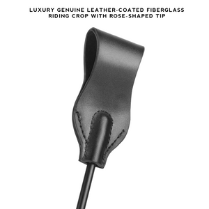 Leather-Covered Fiberglass Riding Crop and Cane Bundle for BDSM Impact Play with Rose-Shaped Tip and Precision Cane.