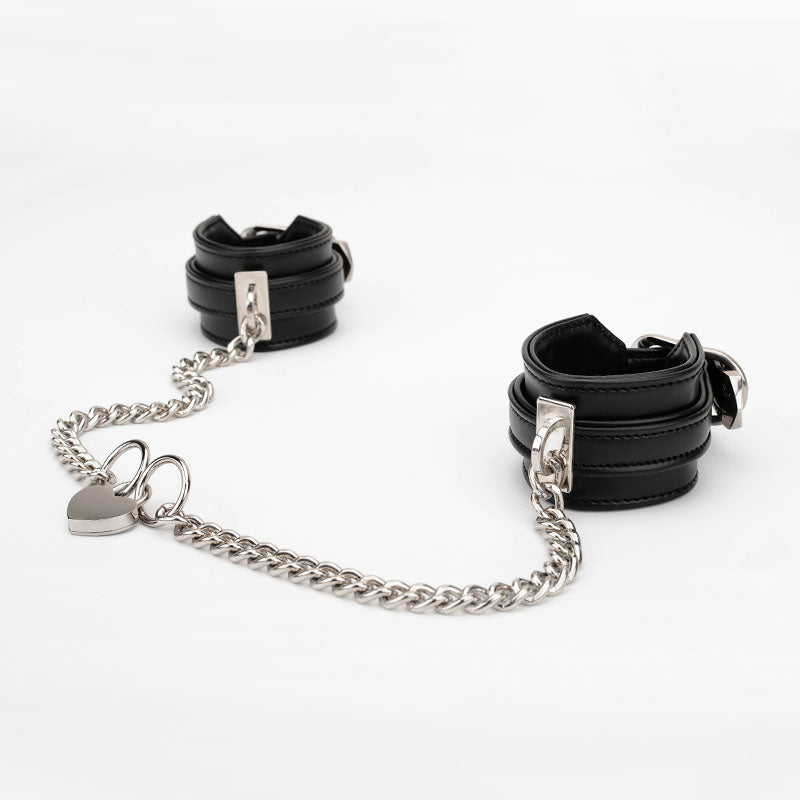 Vegan Leather Wrist Cuffs with Heart Lock