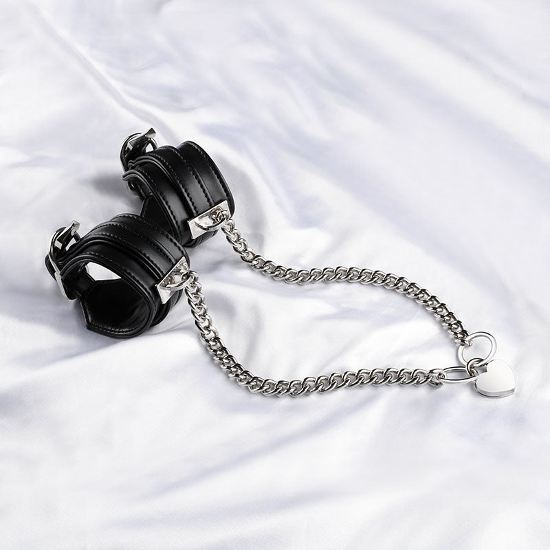 Vegan Leather Wrist Cuffs with Heart Lock