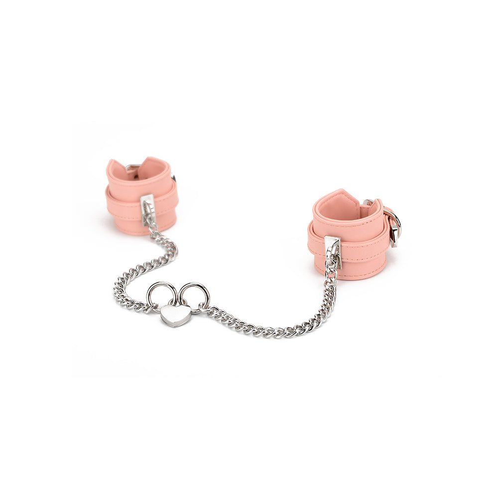 Vegan Leather Wrist Cuffs with Heart Lock